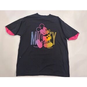 Vintage Mickey Mouse Black T Shirt Rainbow Graphic Walt Disney Company Sz L 1101